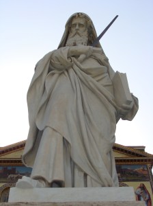 Statue of St. Paul in front of the Basilica of St. Paul Outside-The-Walls in Rome, taken in 2009. 